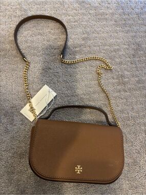 Tory Burch Saddle Crossbody Bag in Brown with Gold Hardware